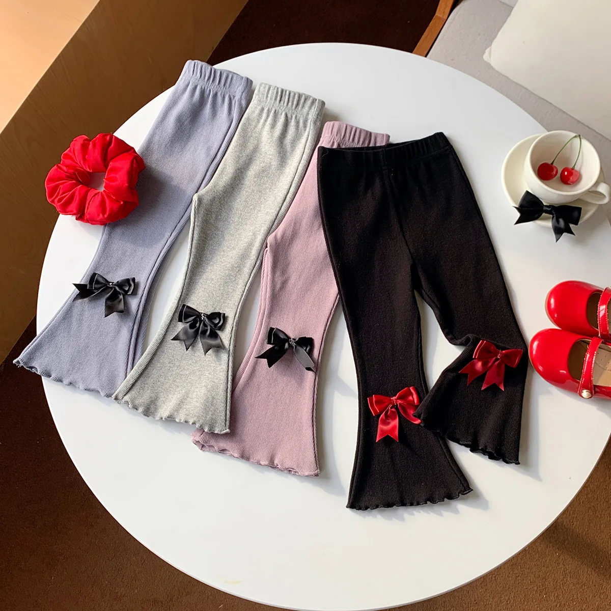 Kids Fashion Bow Flare Pants 95% Cotton Solid Color Summer Spring New Delivery for Girls 3-8 Years Old Students Baby Clothes