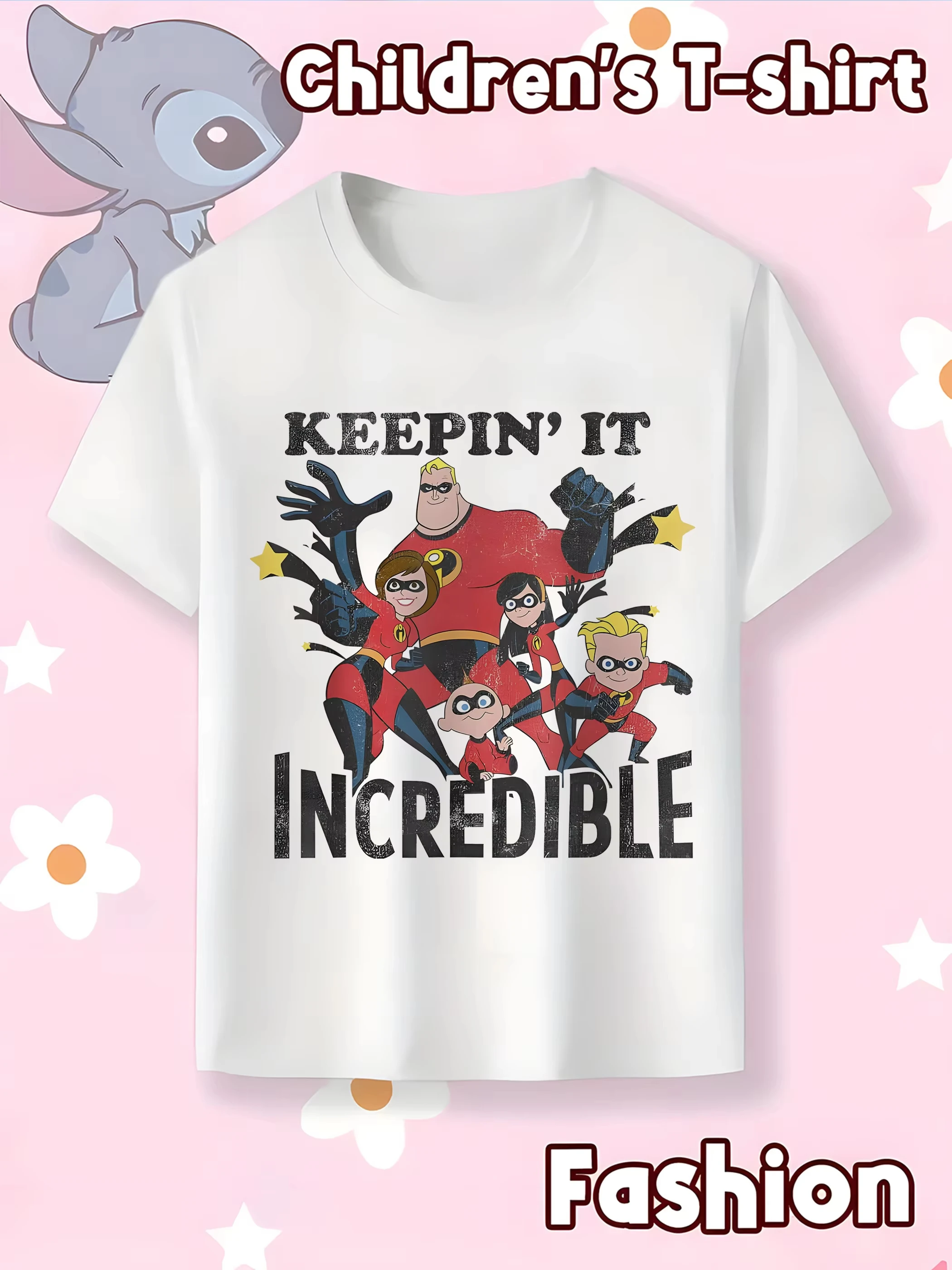 

Футболка, вдохновленная серией Pixar "Keepin'it Incredible" — яркий дизайн с изображением супергероев, повседневная модель с короткими рукавами для мальчиков и девочек.