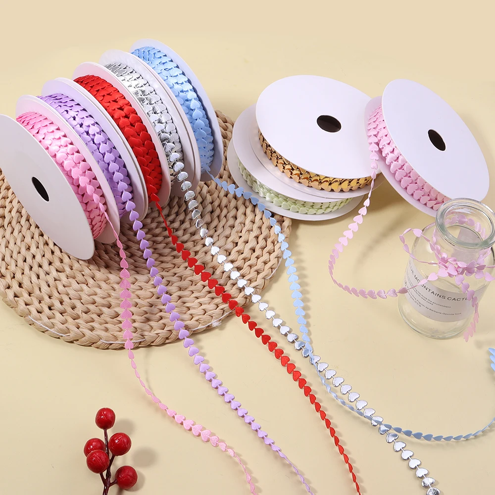 20yards/Roll 0.8 cm Wide Heart-Shaped Floral Pattern Gift Ribbon Suitable for Apparel Decoration Valentine's Day Packaging