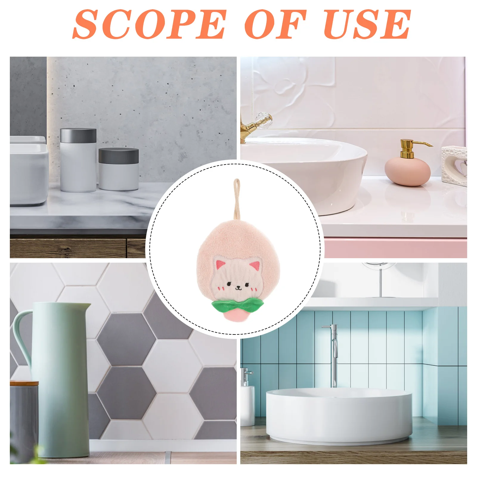 

Cute Cartoon Peach Hand Towel Coral Fleece Water Absorbent Hanging Home Office Trip Practical Fast Drying