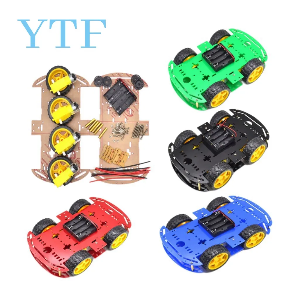 

1Pcs Blue Motor Smart Robot Car Chassis Electronic Manufacture DIY Kit Speed Encoder Battery Box 4WD 4 Wheel Drive Car