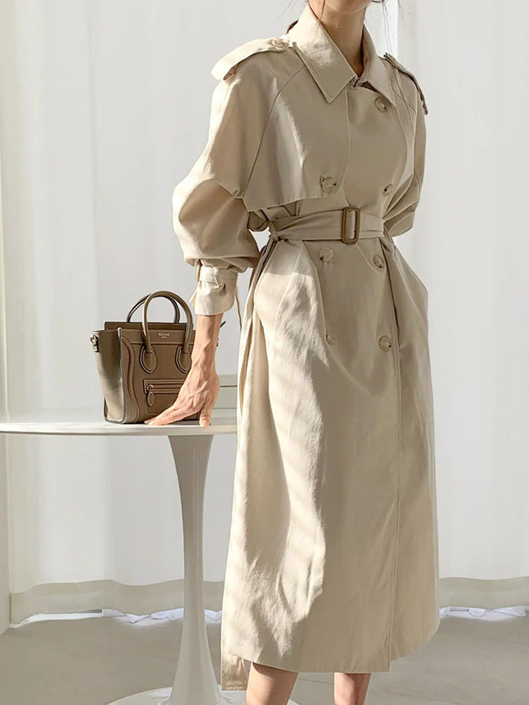 

Fashion Trench Coat For Women 2022 Autumn New Lapel Double Breasted Loose Long Windbreaker Office Lady Clothing H367