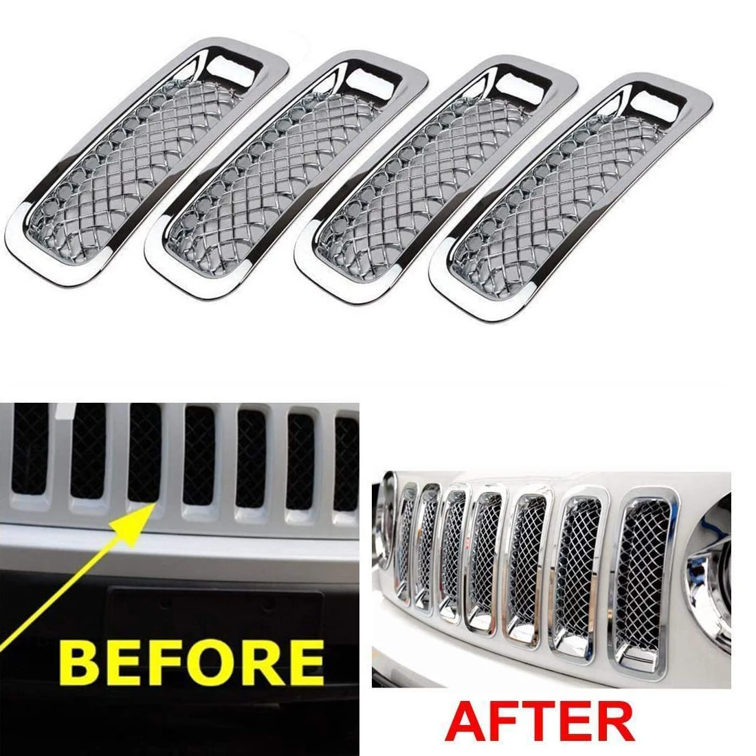 7Pcs ABS Front Grill Insert Grille Cover Trim Kit For Jeep Patriot 2011-2020 Chrome Stickers Exterior Car Accessories