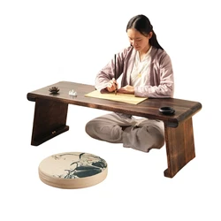 Mesa de té plegable de madera maciza japonesa creativa, decoración, mesa de cama portátil multifunción plegable, mesa de centro con ventana salediza