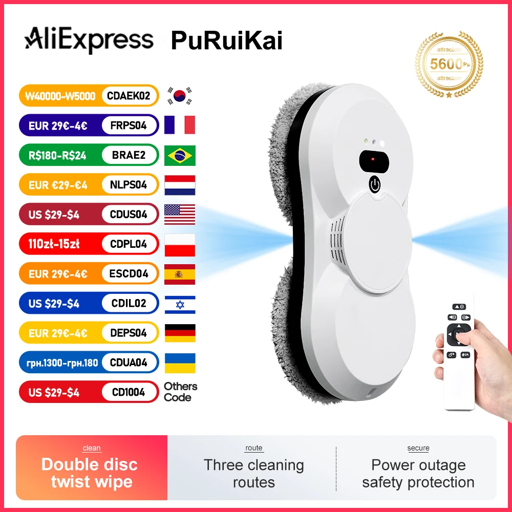 PuRuiKai robot électrique nettoyage automatique des vitres Robot aspirateur, avec télécommande, pulvérisation automatique bidirectionnelle