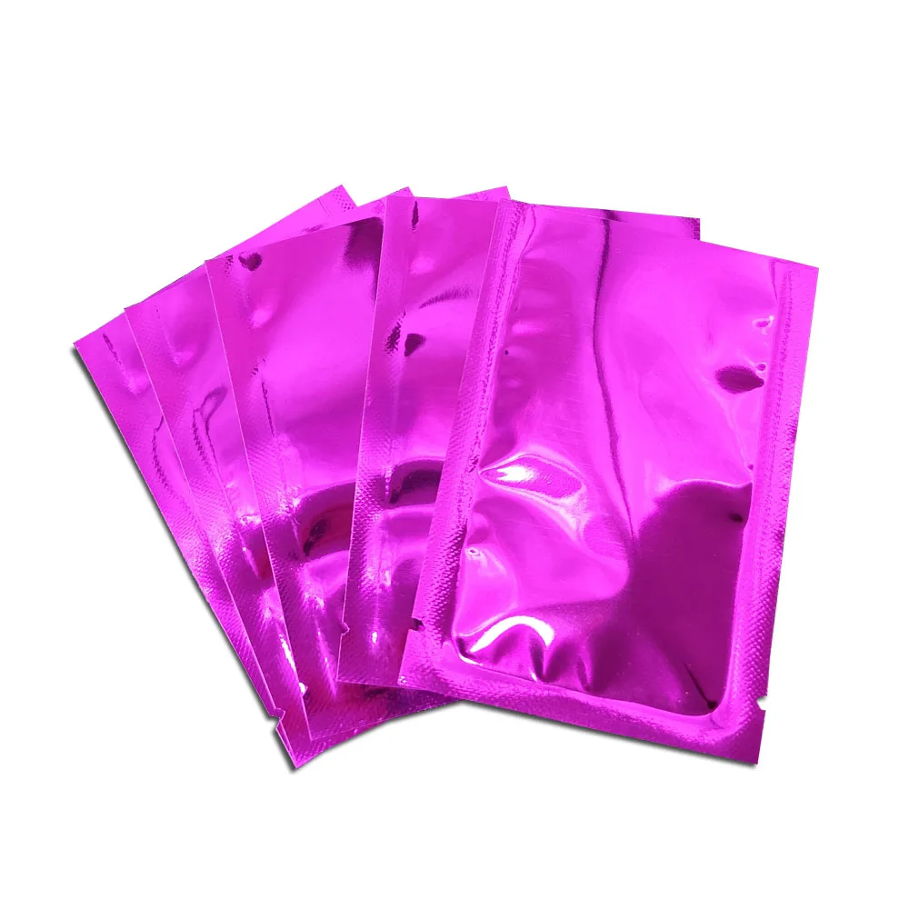 Heat Sealable Shiny Purple Aluminum Foil Open Top Bags Retail Three side sealed Food Powder Tea Vacuum Package Mylar Pouch