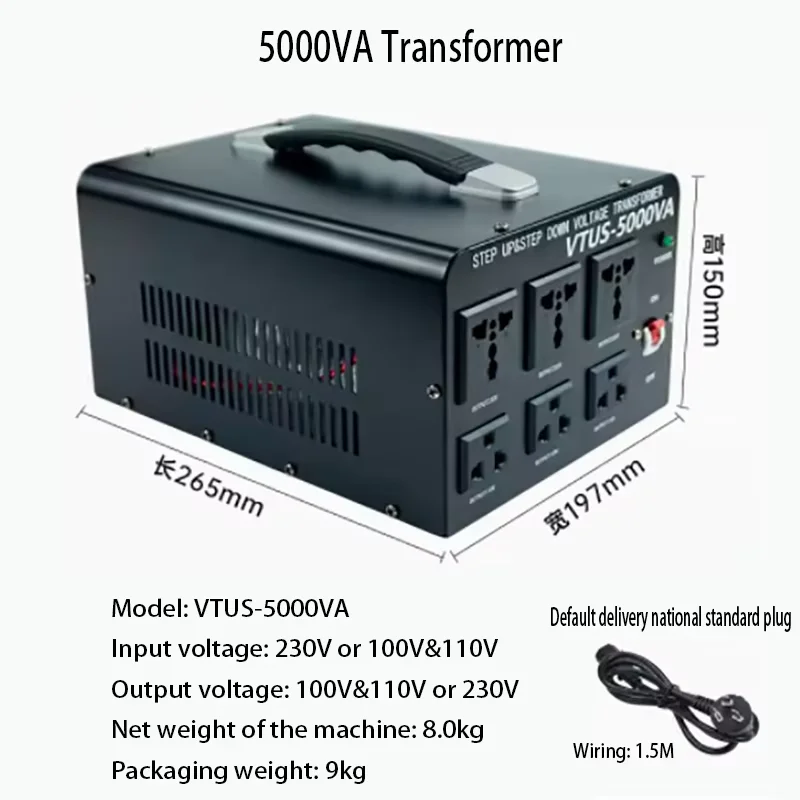 VTUS-5000VA Transformator 110 tot 220 V Hoog vermogen 220 tot 110 V Huishoudelijke stroomomvormer