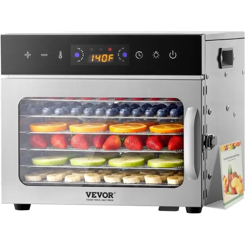 Food Dehydrator Machine 6 Stainless Steel Trays 400W Electric Food Dryer with Adjustable Temperature and 24 Hour Timer Food