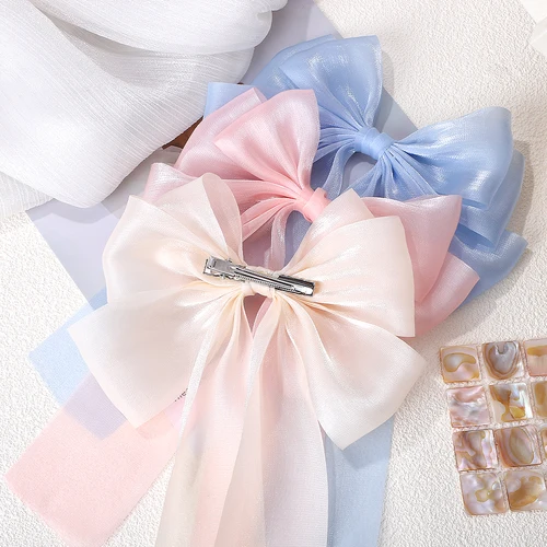 Imagen 2 del producto Arco Iris 1 Uds. Pinza para el pelo con lazo de color crema, Clips para la cabeza trasera de Súper Hada, coleta elegante para mujer, accesorios para el cabello a la moda