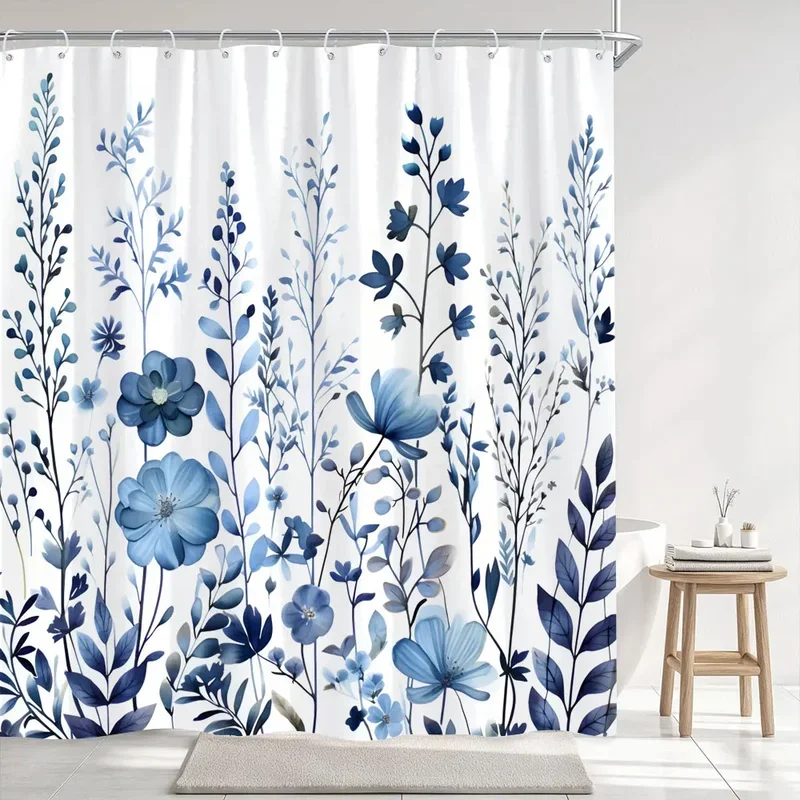 

Simple Watercolour Floral Shower Curtain Blue Flower Yellow Grey Botanical Flower Polyester Fabric Shower Curtain Bathroom XT6@！
