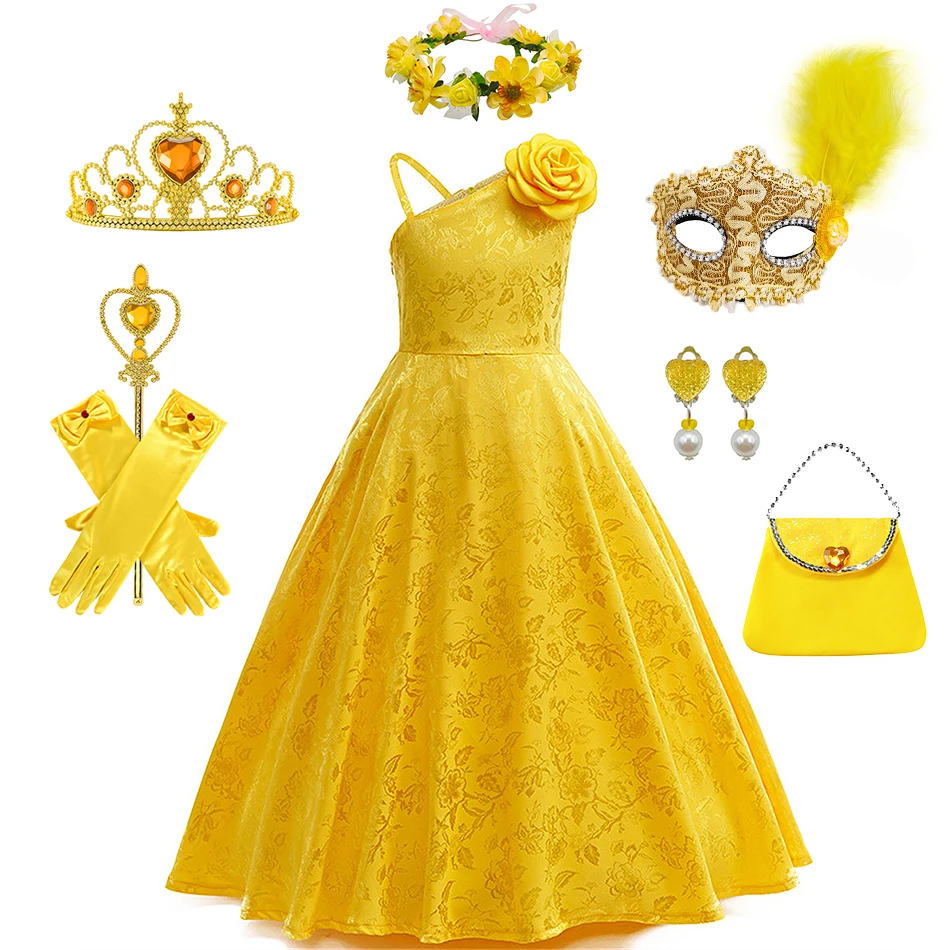 Judy Cosplay Yellow Evening Dress Girls Carnival Birthday Halloween Party Gown Kids Performance Princess Frocks