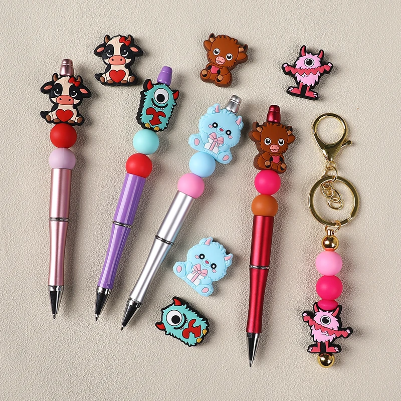 5/10Pcs New Cartoon Valentine\'s Day Collection Focuses On Silicone Bead Jewelry DIY Keychain Bracelet Necklace Pen Accessories