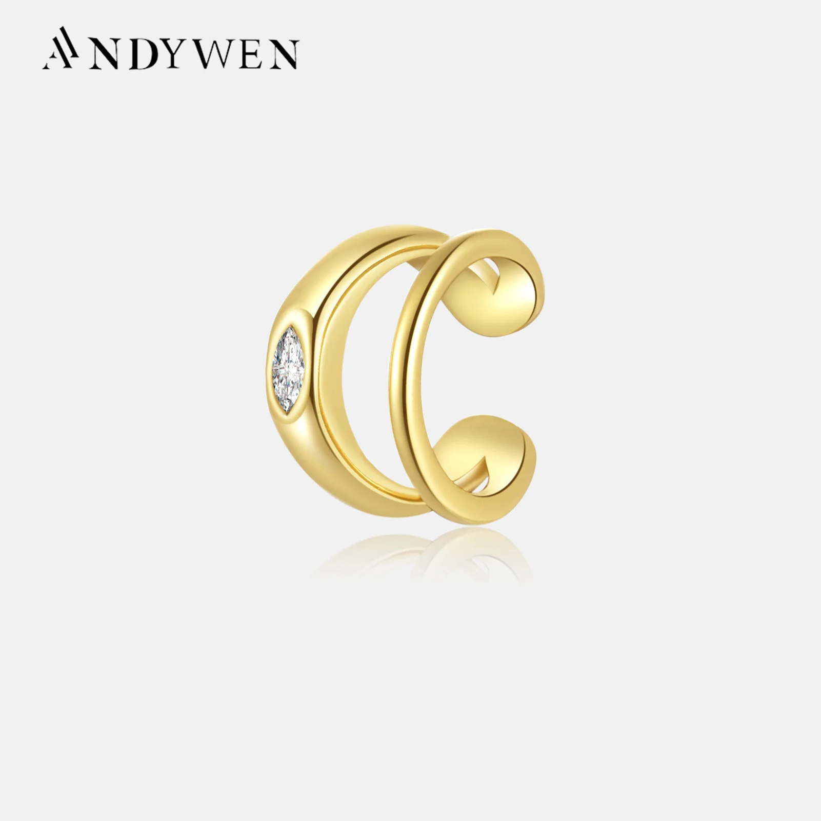 ANDYWEN 925 Sterling Silver 2023 Classic Marquls Earcuff Non Piercing Cuffs Earring Luxury Women 2023 Fine Jewelry Gift