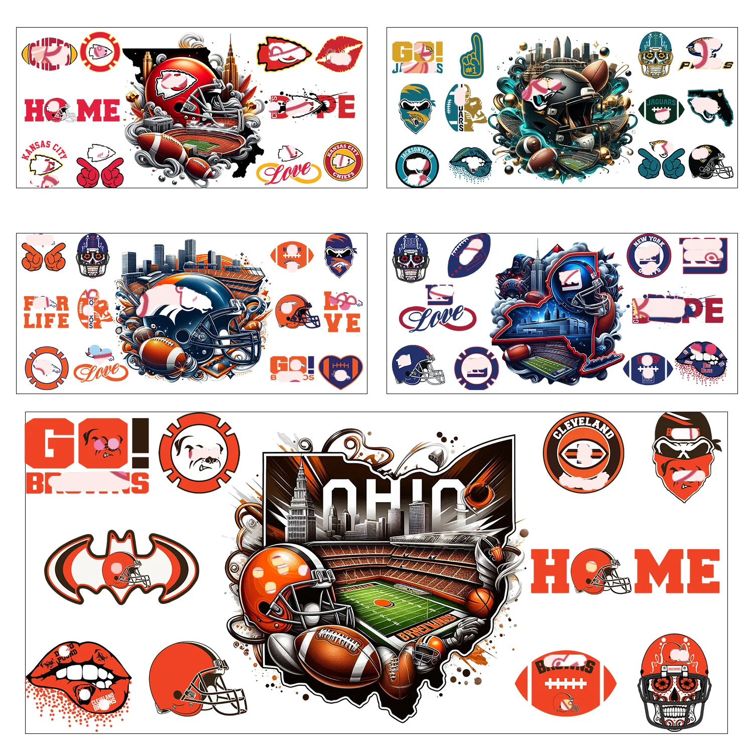 American Football 3D Effect Sticker Decals Waterdicht Duurzaam Sticker 3D UV DTF Transfers Stickers 16oz Cup Wraps
