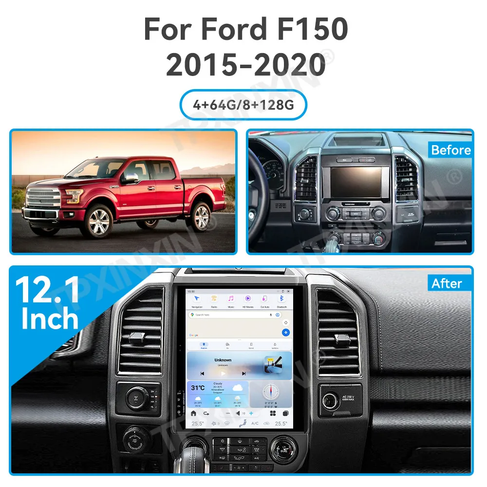 Auto Android 13.0 Car Radio Navi CarPlay for Ford F150 2015 -2020 F-150 Truck Multimedia Player Qualcomm Head Unit 12.1