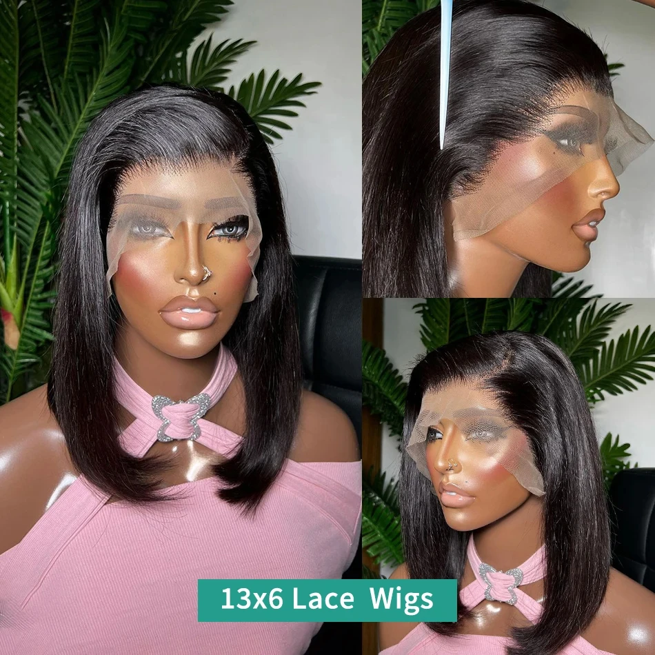 13X4 Bob Wig Bone Straight Bob Wig Lace Front Human Hair Wigs For Women HD Transparent 4x4 Lace Closure Wig Human BrazilianHair