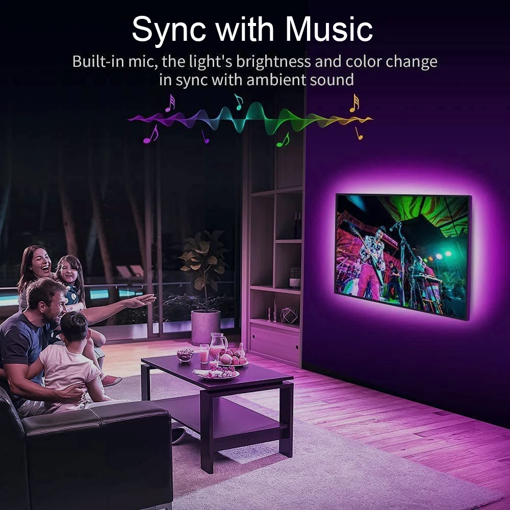 Luzes LED RGB Strip para decoração do quarto, Wi-Fi, Música Sync Tape, Alexa Smart Lights, Party Decor, TV Backlight, Cor RGB, 5050