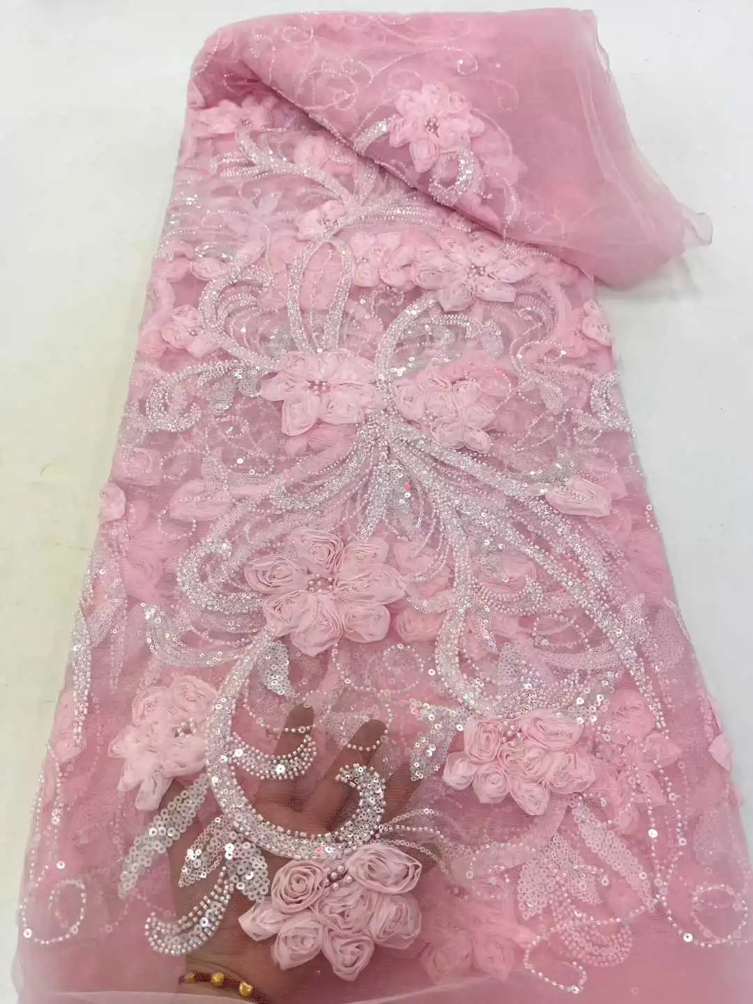 Tela de encaje de lentejuelas africanas 2025, tela de encaje con cuentas francesas de alta calidad Nigeria para vestido de fiesta nupcial