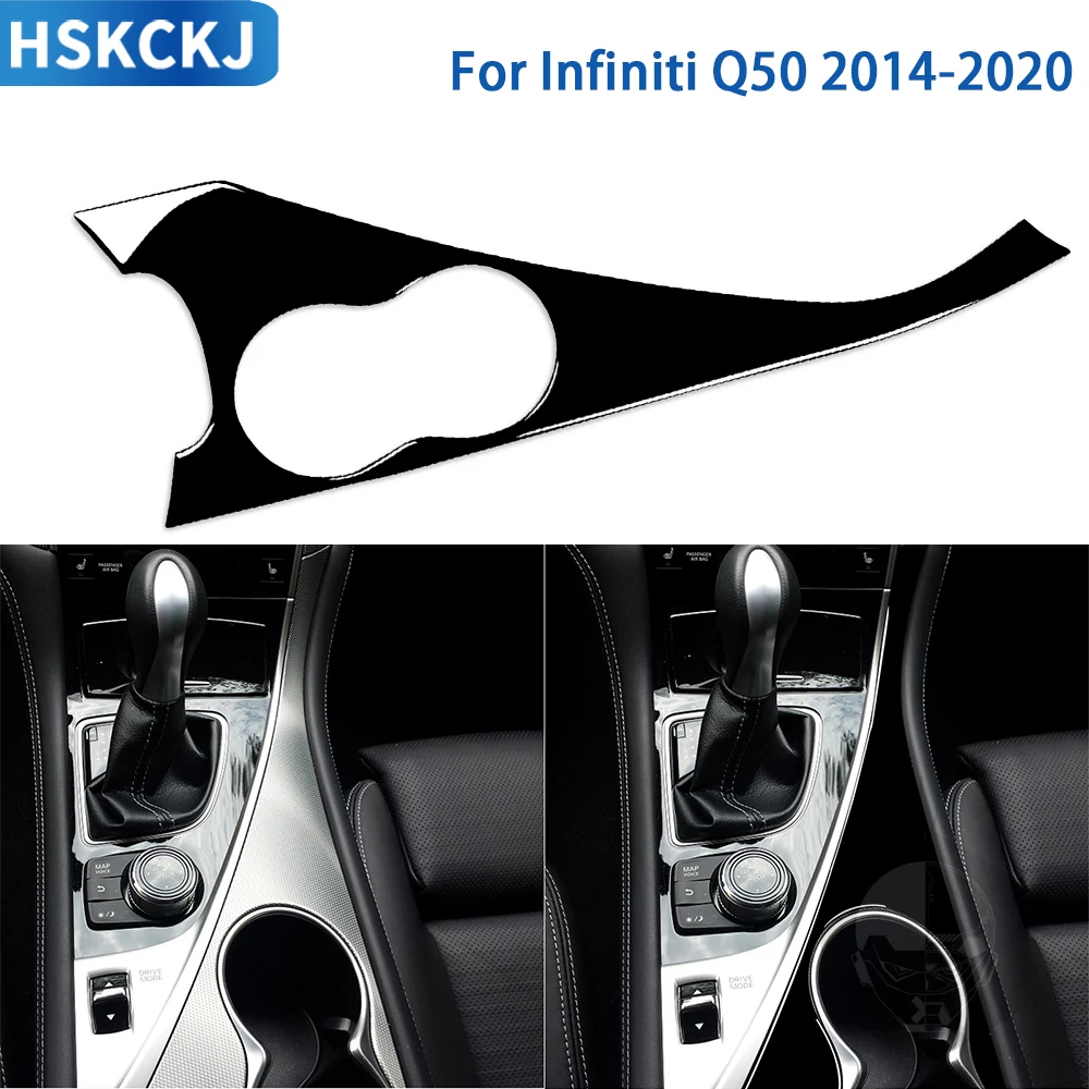 

For Infiniti Q50 2014-2020 Accessories Car Black Plastic Interior Cup Holder Panel Trim Sticker Decoration