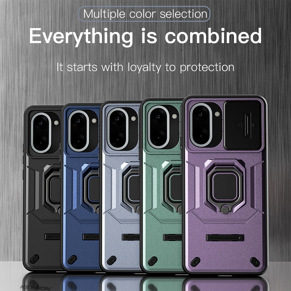 KEYSION Shockproof Case for OnePlus 1+ Nord CE5 Slide Camera Protection Metal Ring Stand Phone Cover for One Plus Nord CE 5 5G