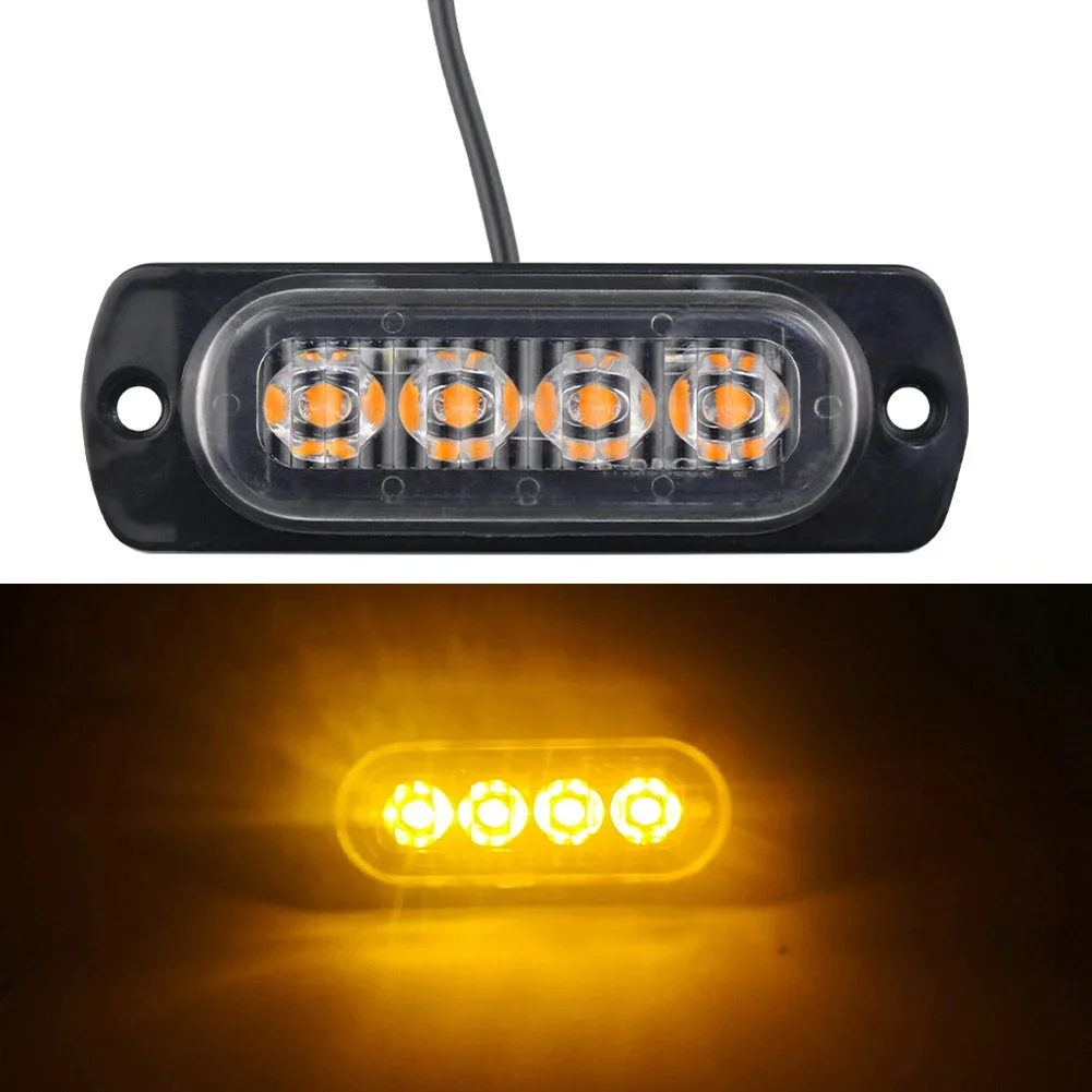 4 Ultra-Bright LED Side Lights for Trucks & SUVs - 12V-24V Waterproof for surface Mount Beacons with ABS Housing & 480LM Output