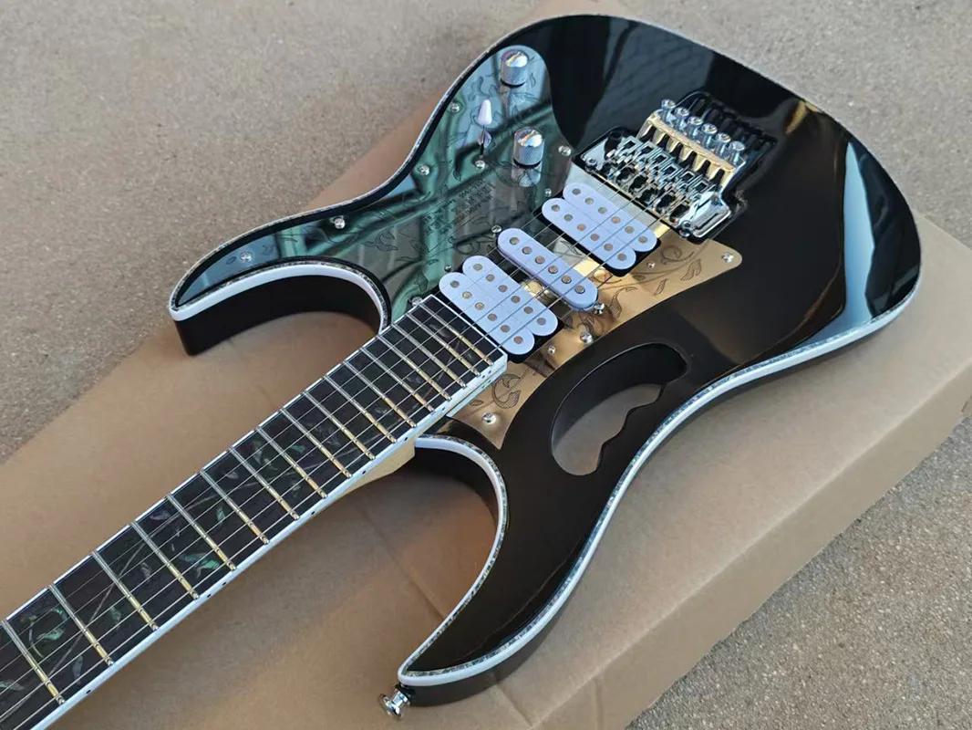 In stock, factory Customized Electric Guitar Fingerboard Mosaic, Lock Nut, Flower Design, floyd rose vidrato bridge,Fast deliver