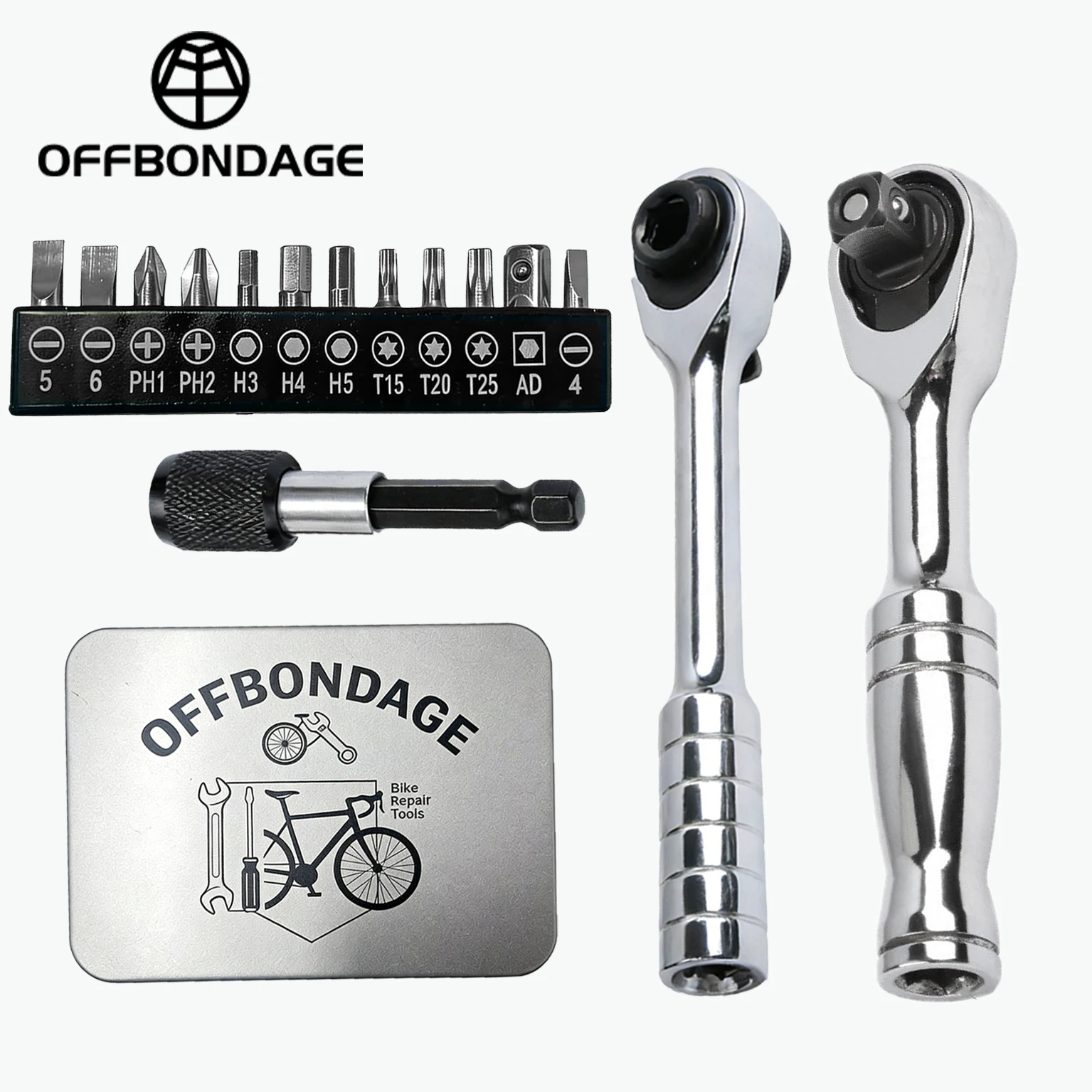 OFFBONDAGE Tragbares Werkzeugset Multifunktionale Reparatur-Werkzeugtasche Ratschenschlüssel-Set Reifenheber Mini-Pumpe Werkzeugset Fahrrad-Zubehör