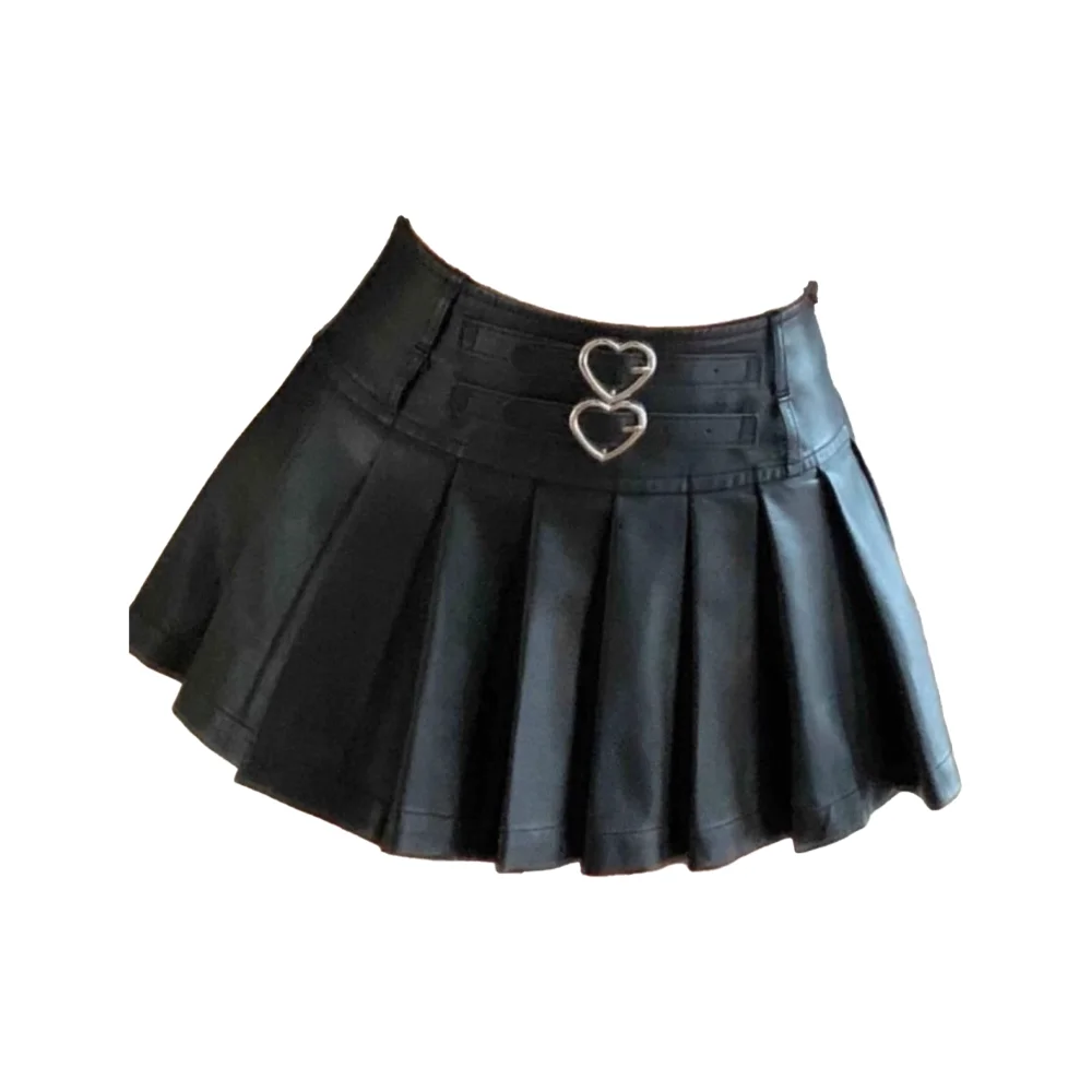 

Женская повседневная мини-юбка в готическом стиле, черная короткая юбка трапециевидной формы из искусственной кожи High Street Harajuku в американском стиле 2000-х годов, новинка