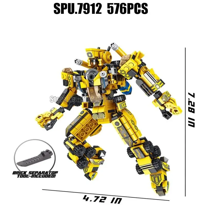 633008 576pcs 12in1 25 Changes Engineering Excavator Bulldozer Roller Crane Drill Super Deformation Robot Building Block Toy