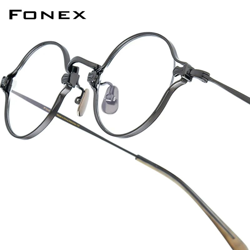 FONEX Occhiali in titanio puro Telaio da uomo Nuovo design di marca Occhiali da vista rotondi vintage retrò da donna Occhiali ultraleggeri giapponesi KMN188