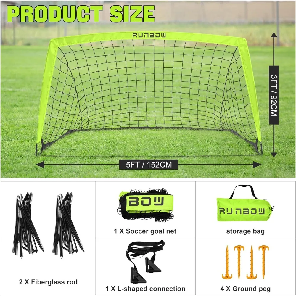 هدف كرة قدم محمول قابل للطي مقاس 5 × 3 أقدام مع حقيبة حمل، شبكة تدريب داخلية وخارجية للأطفال والشباب والكبار #5
