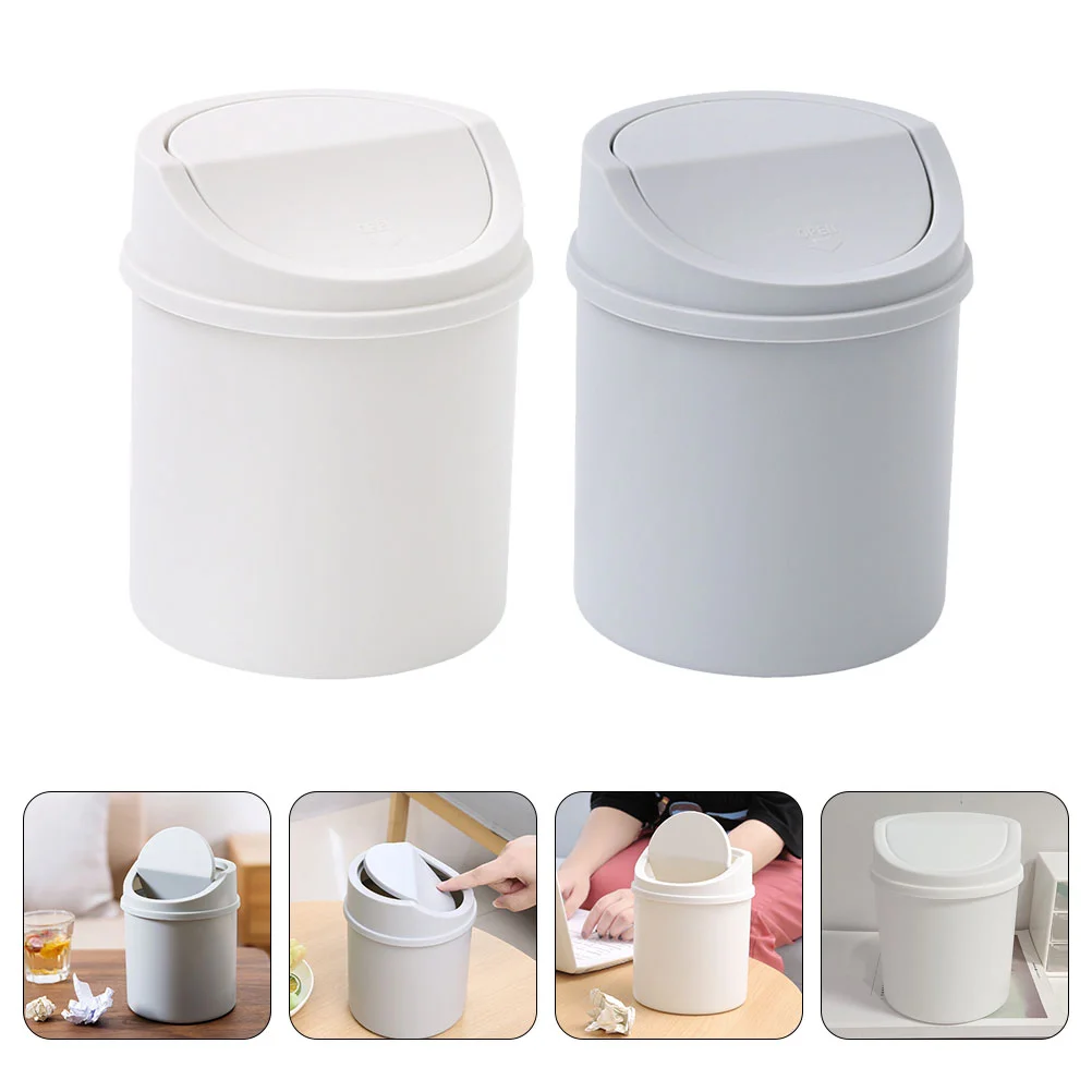 2 Pcs Garbage Can Car Trash Trashcan for Desktop Office Desktop[ Bin Study Plastic Daily Use Bucket Convenient