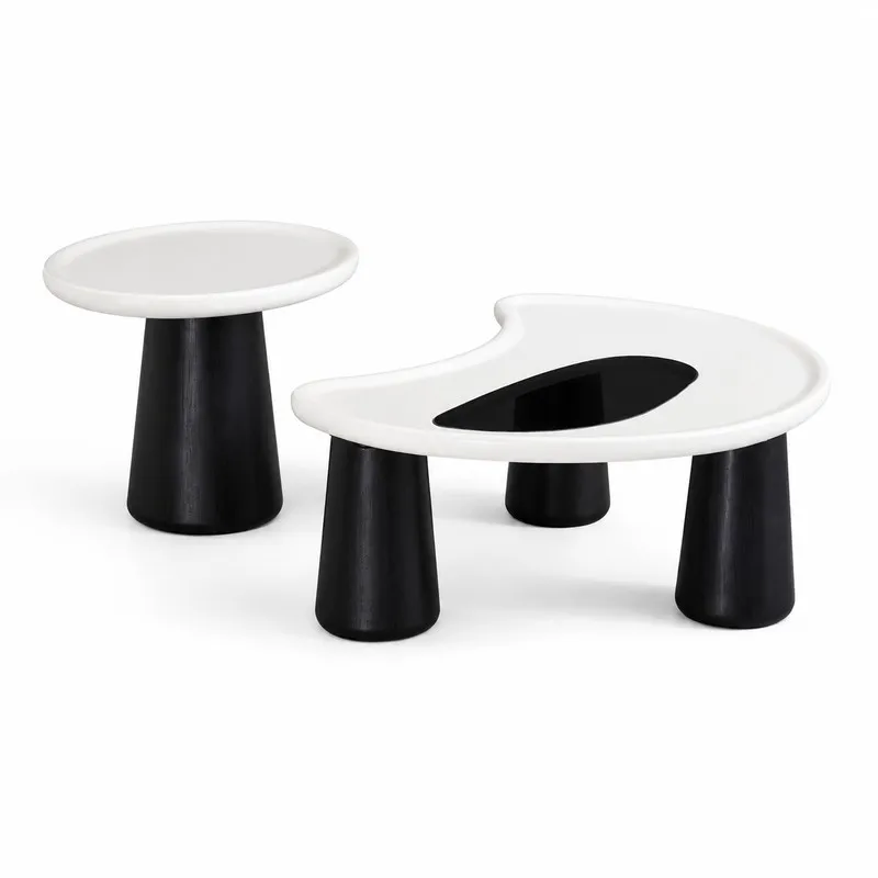 Cute black and white folding wooden coffee table set with small side table for modern living rooms