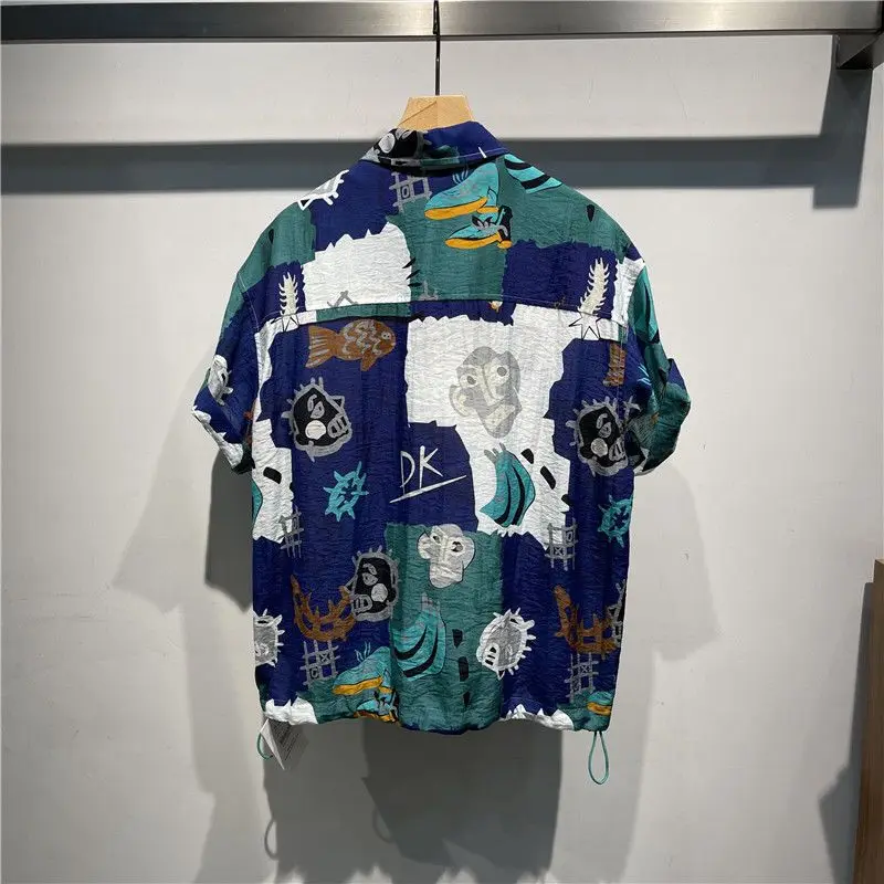 New Summer Printed Short-Sleeved Shirt Men Fashion Brands Pu Shuai Mei Style All-Matching Loose Casual Shirt