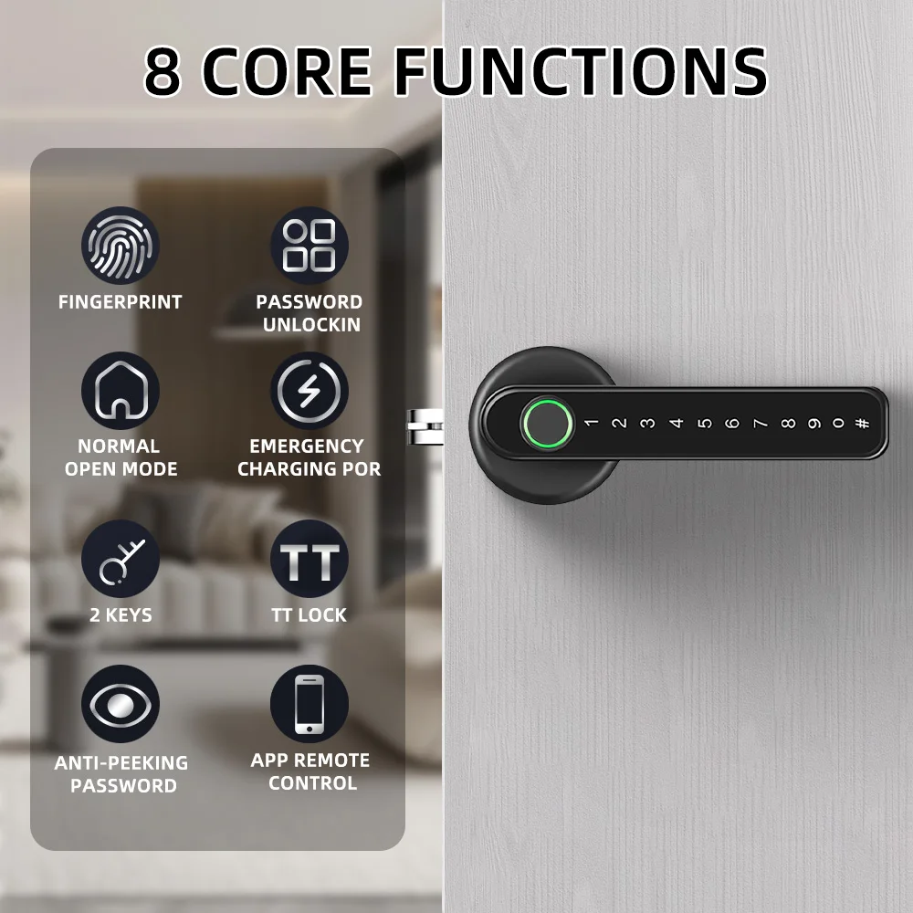 Aoresac intelligent fingerprint door lock with password keyboard biometric door lock APP remote control