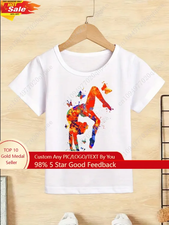 الجملة الأطفال الجمباز راقصة تي شيرت مطبوع الرقص الفتيات ملابس الطفل التي شيرت لطيف عادية كم قصير الأطفال بلايز