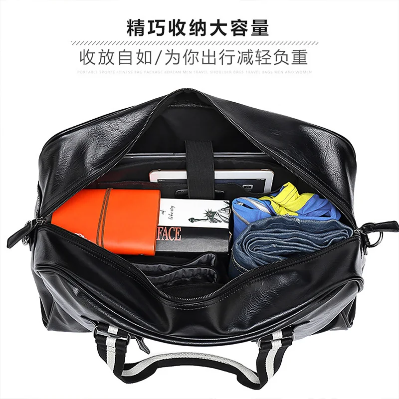 BISON DENIM Leather Travel Bag Large Capacity Duffle Fitness Bags Handbag Shoulder Bags Women Men Business Carry-on Luggage Bag