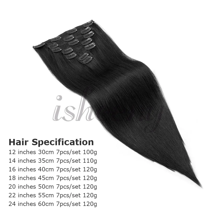 12-24 Zoll Clip-in-Echthaarverlängerungen 100g-120g Maschinen-Remy-Vollkopf 7 teile/satz Natur Glattes Haar Einfach zu tragen für Frauen