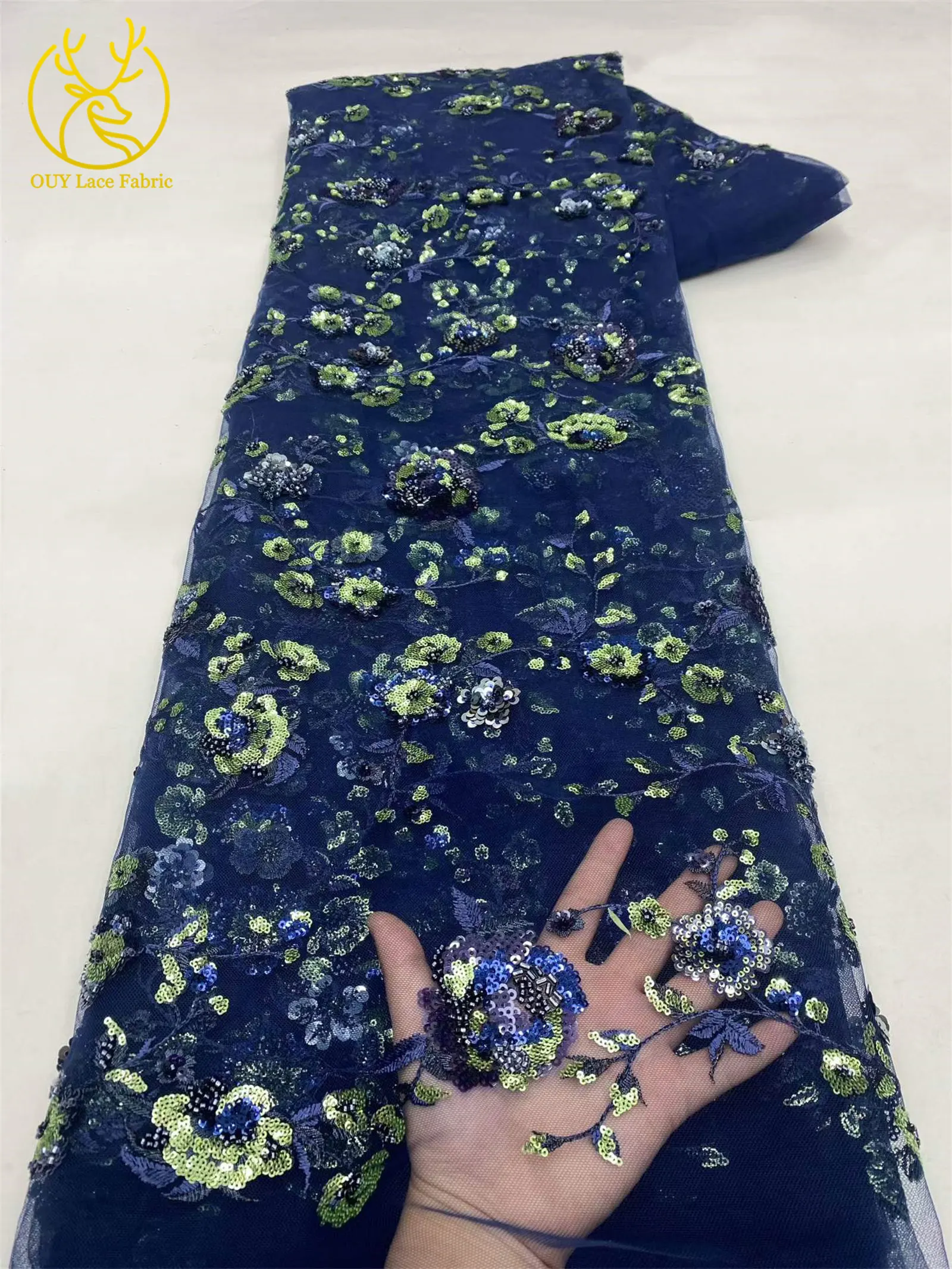Elegantes Brautkleid mit Pailletten-Stickerei, Spitzenstoff 2026, Hochwertige Afrikanische Perlen-Tüllspitze für Damenkleider zum Nähen – Detail 15
