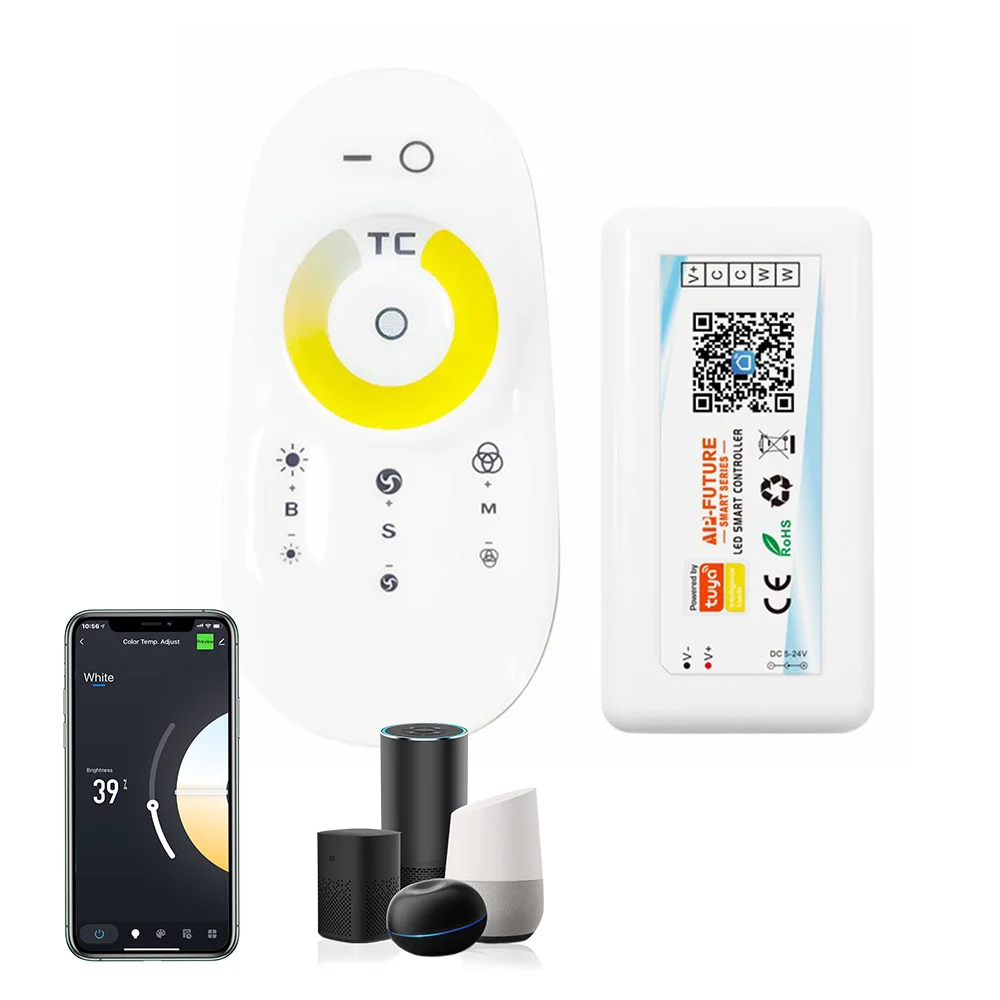 aipintech led cct controller 12v 2.4g rf remote control 24v cct color cob strip light app wifi led dimmer controller