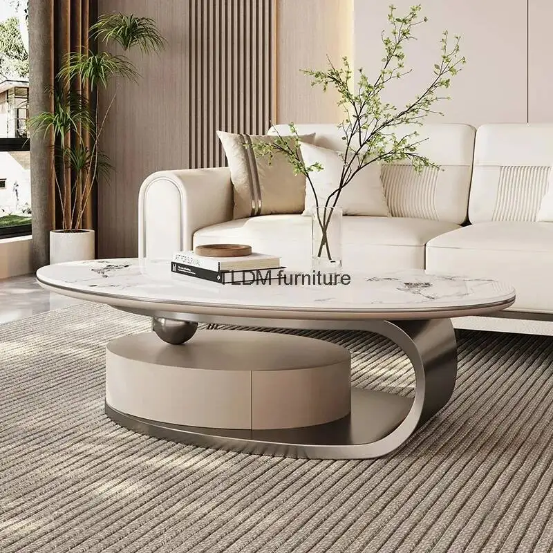 

Luxury Table Living Room Elipse Italian White Coffee Table Modern Marble Top Metal Mesa De Coffee Centro De Sala Home Furniture