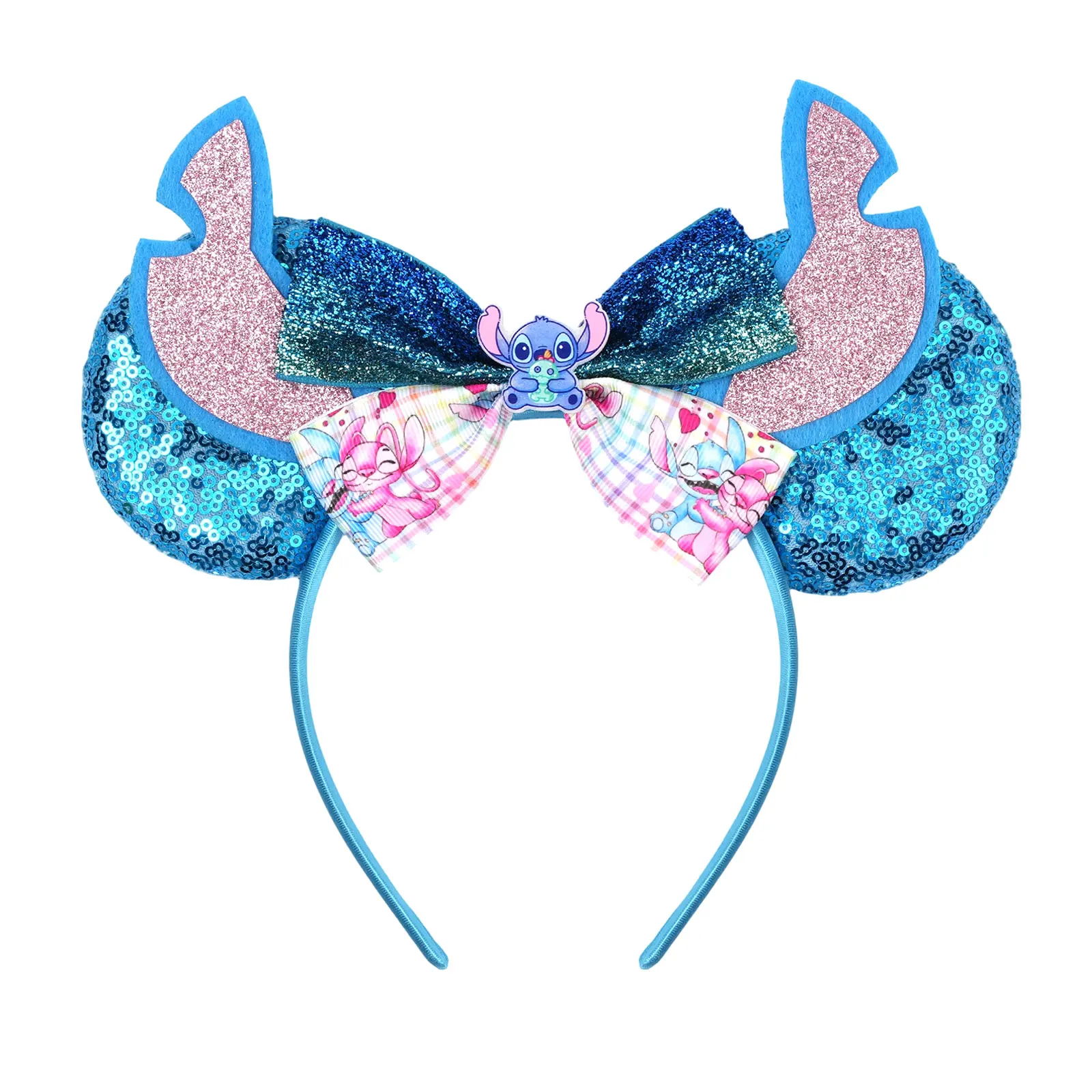 Lilo & Stitch Mickey Mouse Ohren-Haarband für Damen und Mädchen, Pailletten-Schleife, Doppellagige Große Schleife, Cosplay-Party-Kostüm-Accessoires