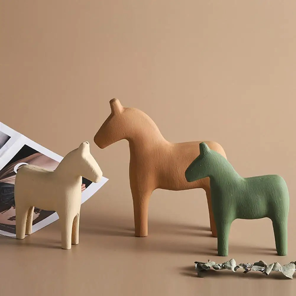 Solid Color Horse Statue Smooth Surface Micro Landscape Ornament Modern Ins Morandi Wooden Horse Ornaments