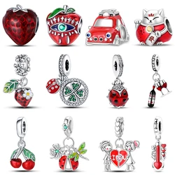 925 Silver Strawberry Ladybird Cars Lipstick Fashion Woman Red Charms Beads Fit Pandach 925 Original Bracelets DIY Jewelry Gift