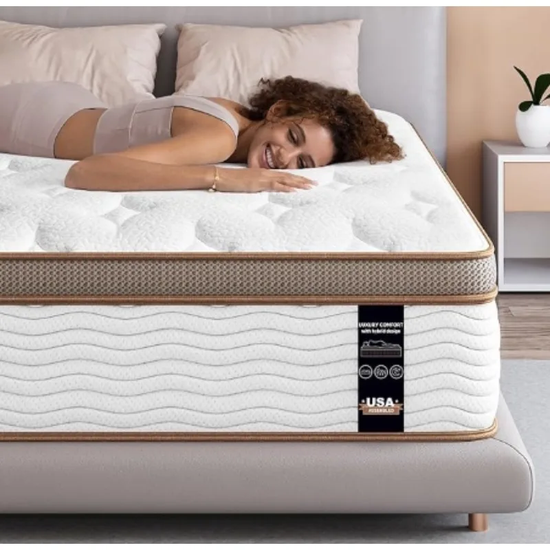 Queen Mattress - 14 Inch Hybrid Mattress in a Box - Individually Wrapped Coils for Pressure Relief and Motion Isolation