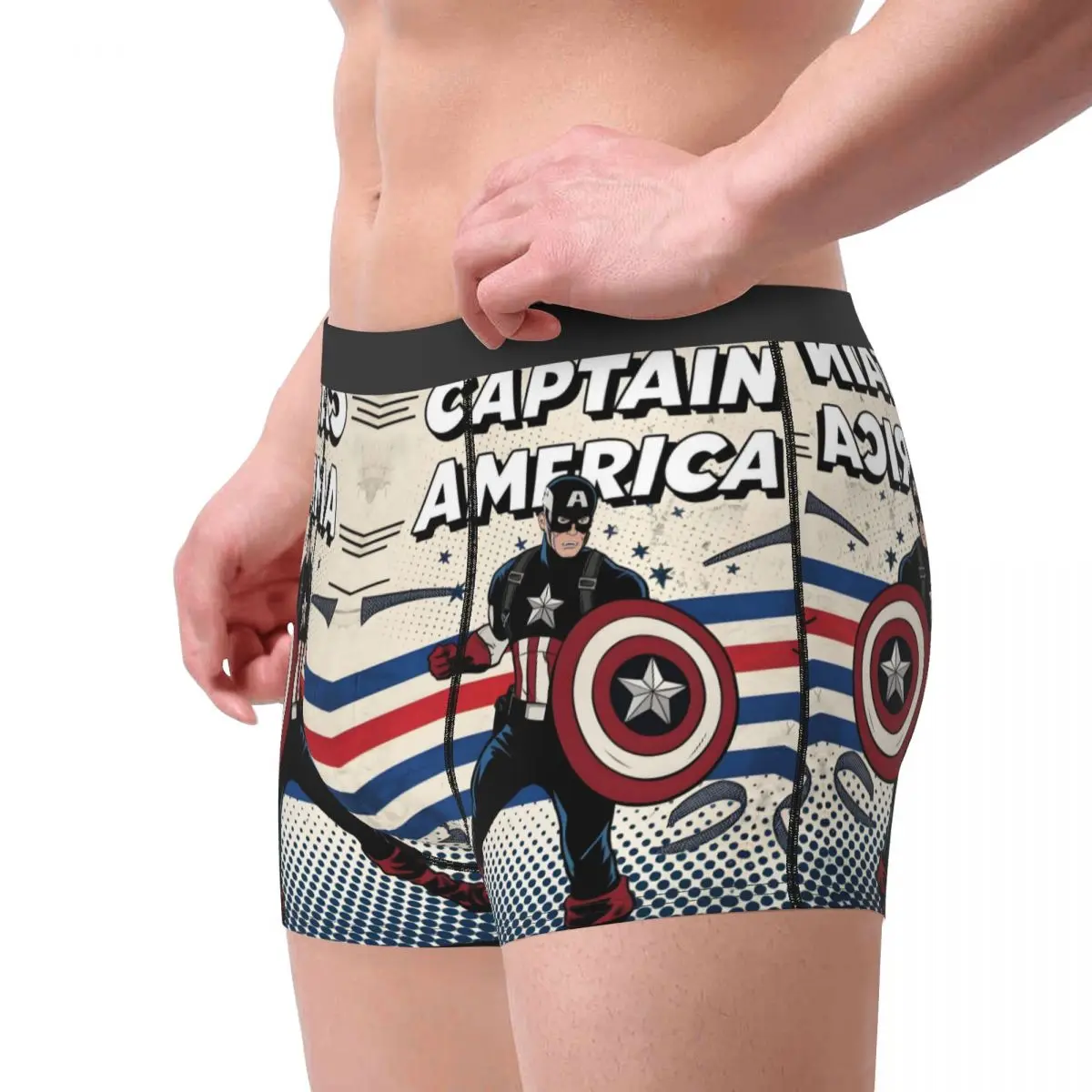 사용자 정의 만화 캡틴 아메리카 속옷 남자 인쇄 멋진 슈퍼 히어로 복서 팬티 반바지 팬티 통기성 속옷