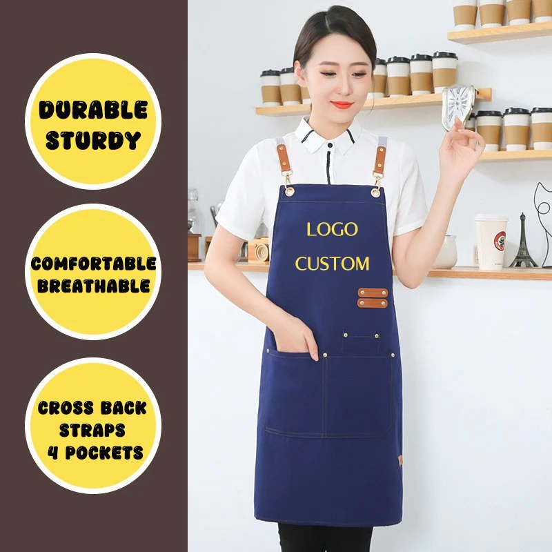 

Customized Canvas Apron Logo Custom bib for Nail Art Baking Coffee Bubble Shop Barber Canvas Waterproof cape Uniex Clothes