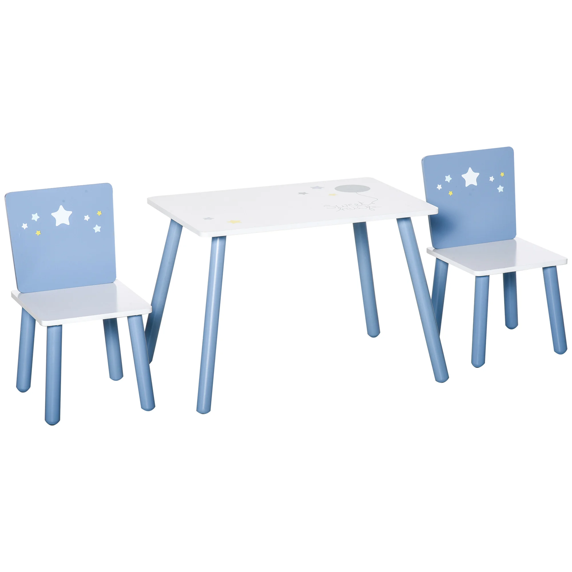 HOMCOM table and chair table set table 60x40x43 cm and chairs 28x26x48cm white and blue