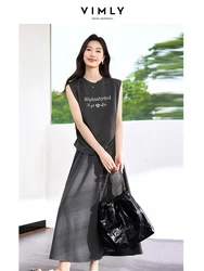 VIMLY Women's Casual Sporty Skirt Set Summer New Loose Printed Sleeveless Top + Elastic Waist Skirt Two Piece Tracksuit Set