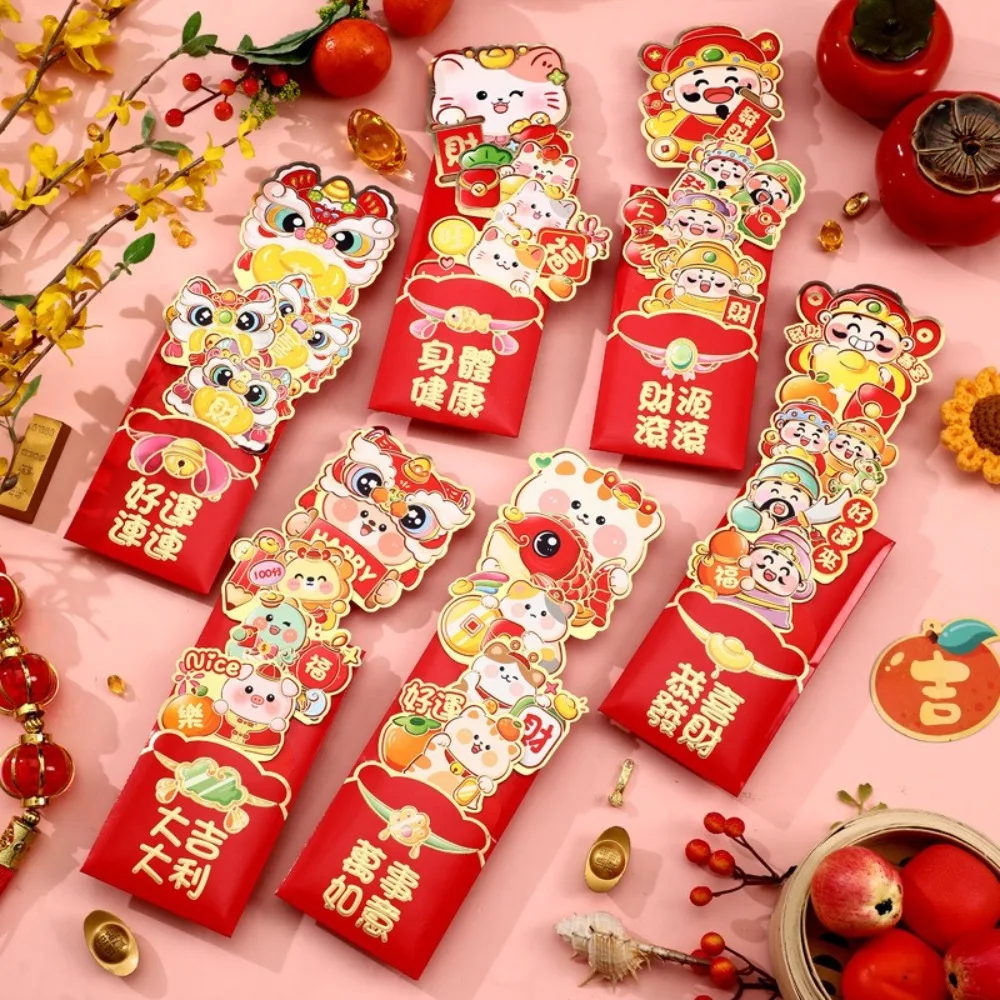 

3PCS/Set Thick Paper Red Envelopes 3D God of Wealth New Year Red Packets Pulling Red Cash Gift Envelopes Spring Festival